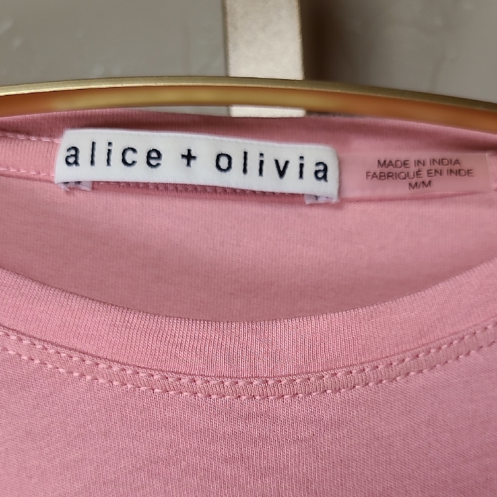 Alice + Olivia Blush Pink Rylan Tulle Sleeve T-shirt Fairy Top 100% Cotton - Picture 2 of 16